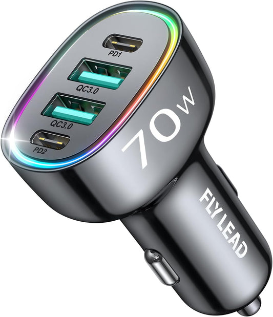 Car Charger USB C, 4 Port 70W Super Fast Charging